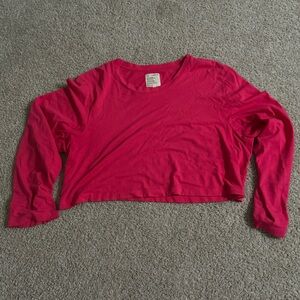 Hot Pink Cropped Boxy 100% Cotton Long Sleeve Shirt - XL